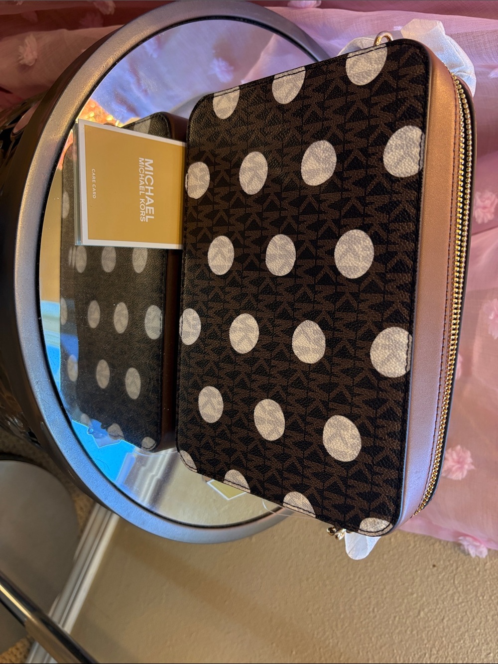 NWT Michael Kors Jet Set Large Polka Dot Signature Crossbody Bag - Brown - Picture 6 of 6